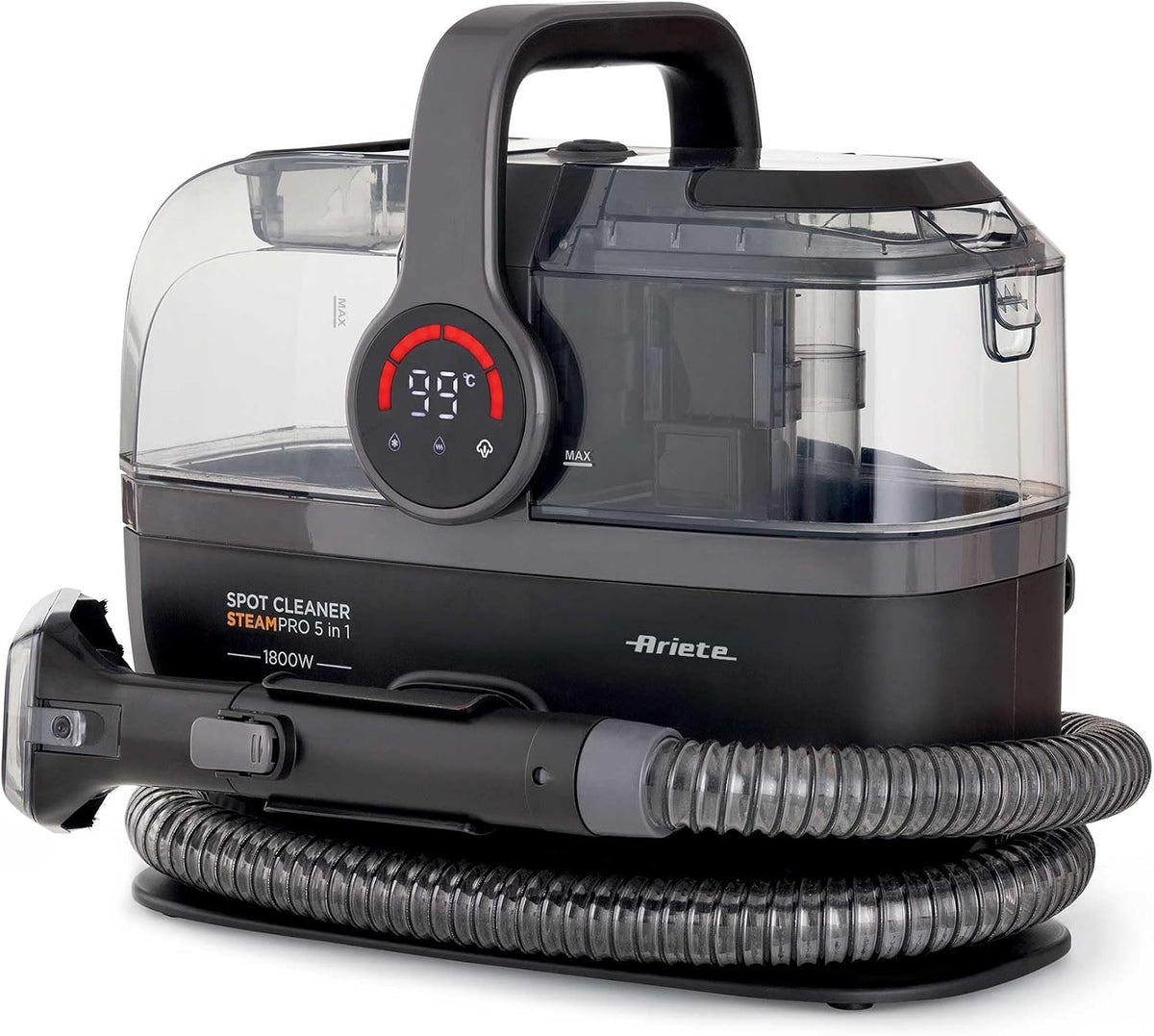 Ariete Stoomreiniger 2484 vlekkenreiniger Steam Pro 5-in-1, 1800 W, 3 reinigingsmodi, tapijtreiniger en stoomreiniger, vlekverwijderaar, banken