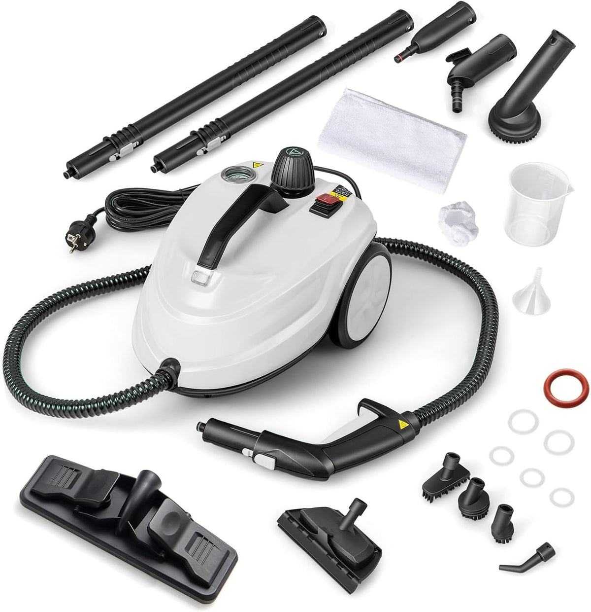 Costway Stoomreiniger 2000 W, stoomdruk: max. 5 bar, 1,8 l tank, opwarmtijd: 8 min, incl. 13 accessoires en 5 m lange netsnoer (wit), stoomapparaten