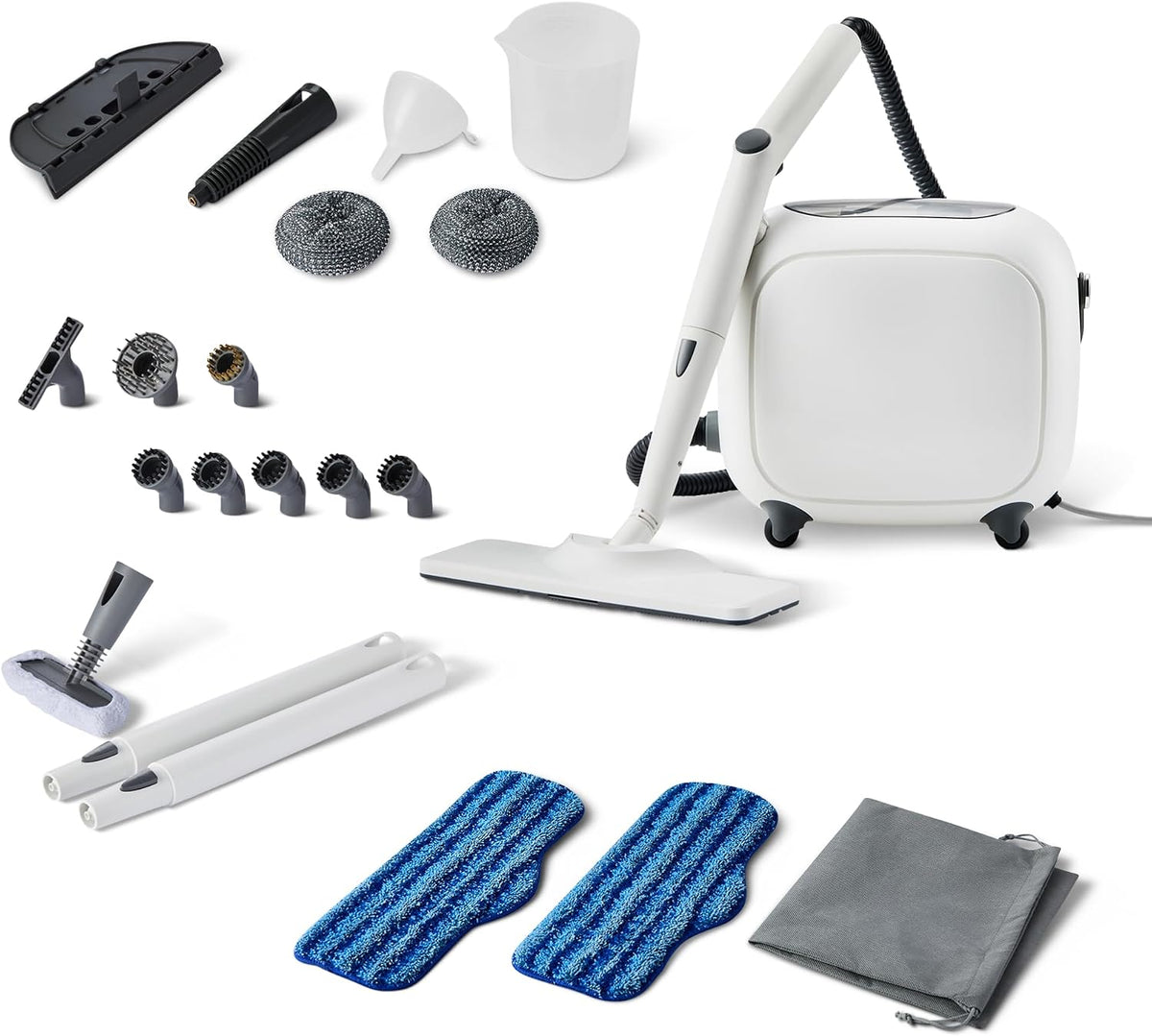 Amazon Basics Stoomreiniger Multifunctionele, 1500 W, met 22 Accessoires, Tank van 1,5L, zonder Chemicaliën, Wit, voor Thuis, Reiniging
