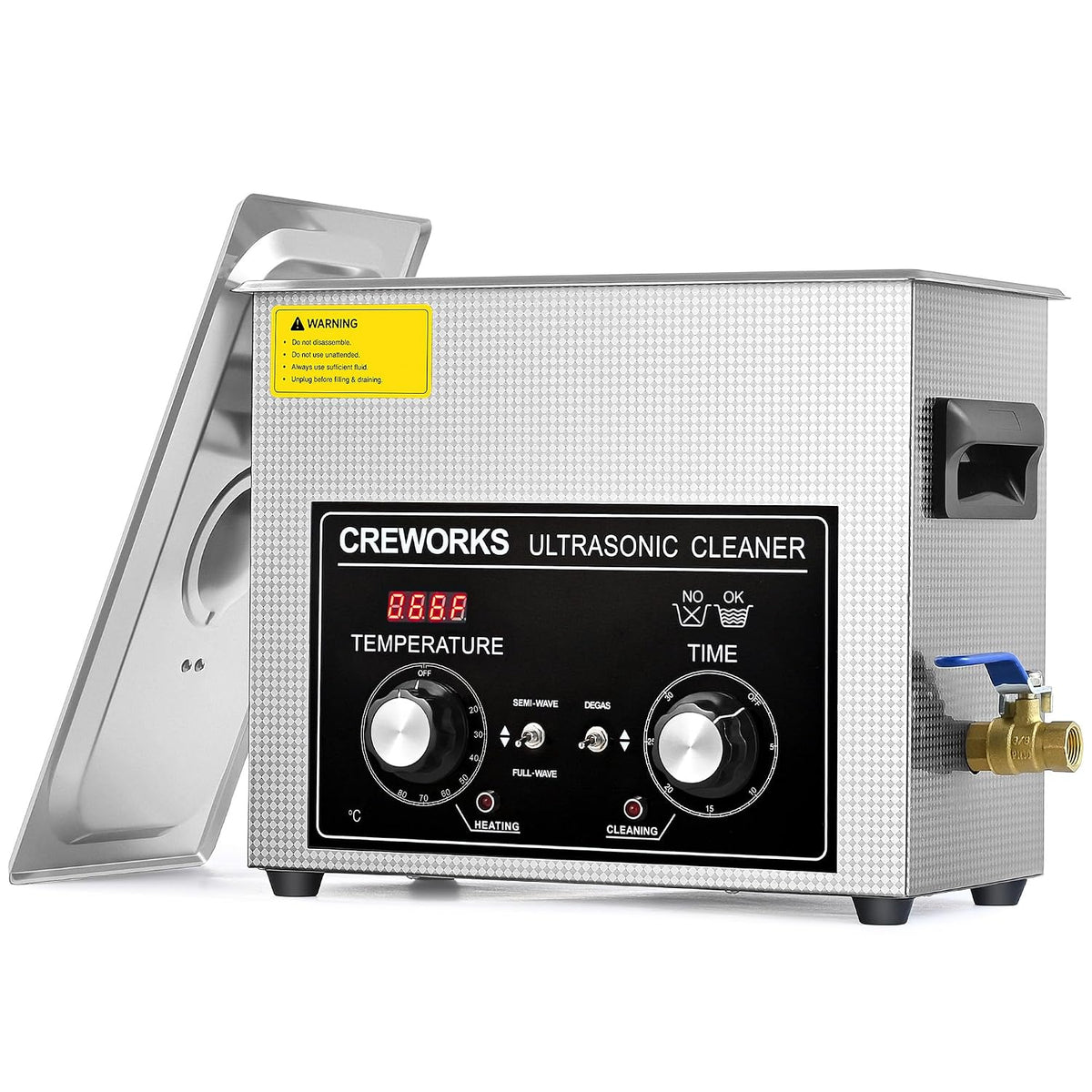 Creworks Ultrasone reiniger Ultrasoonreinigingsapparaat, 6,5 l, timer, roestvrij staal, met verwarming, voor tandprothesen, sieraden, brillen, met