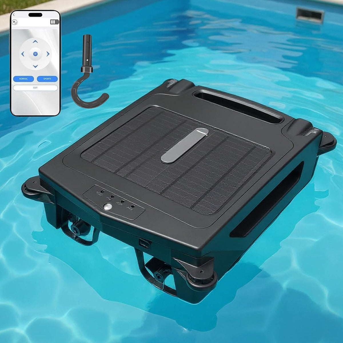 Zwembadrobot Autumflatgao Zwembadreinigingsrobot, 5000 Mah Zonne, Tot 100m2, App, Robot Zwembadskimmer, Dubbele Oplaadmodus, Twee Reinigingssnelheden