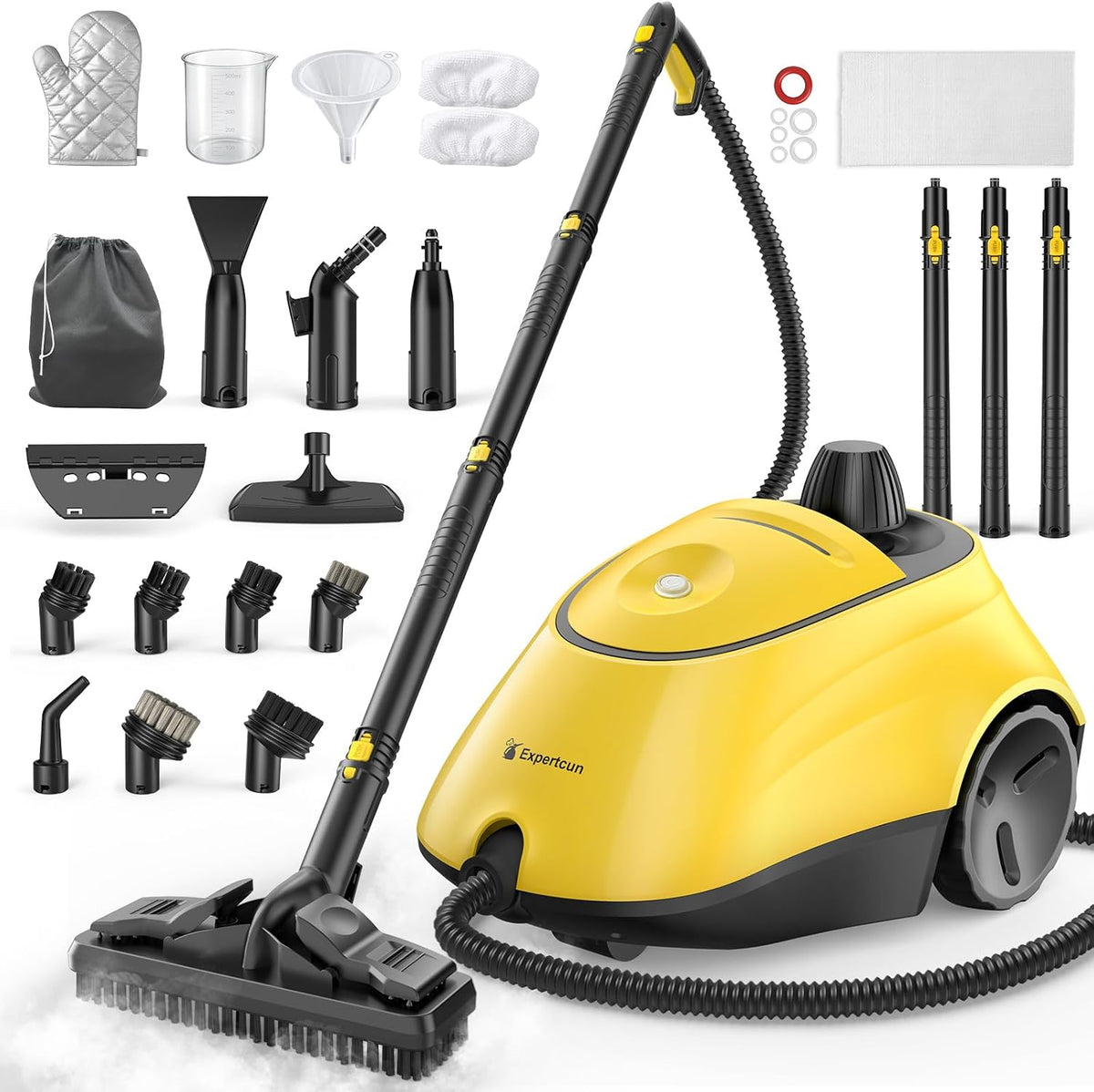 Expertcun Stoomreiniger Heavy Duty, 1500 W hoge temperatuur dweil, 1,4 l draagbare tank, met 26 accessoires, chemicaliënvrije reiniging, voor vloeren