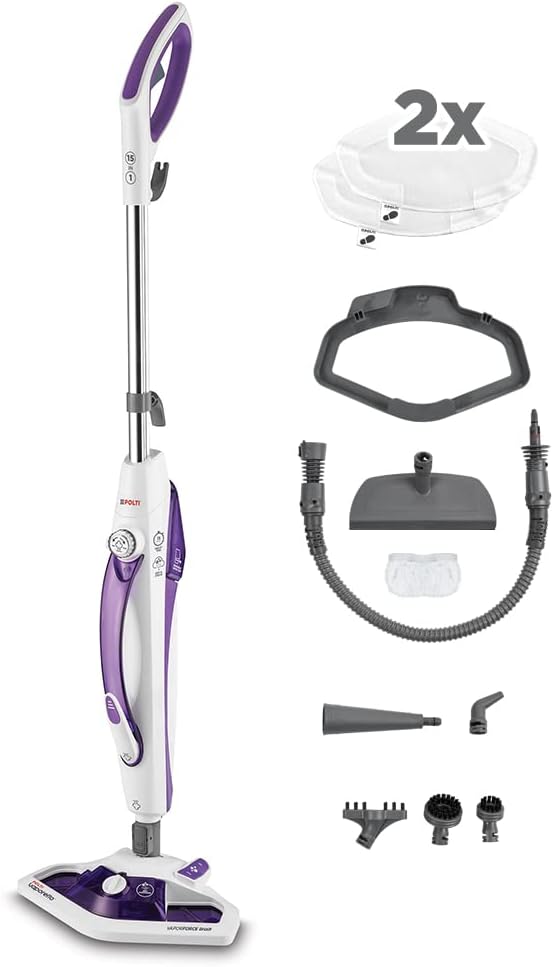 Polti Stoomreiniger Vaporetto SV440_Double Stoomdweil, 1500 W, 0,3 L, 15-in-1, doodt tot 99,9%* van de virusdeeltjes, ziektekiemen en bacteriën, paars