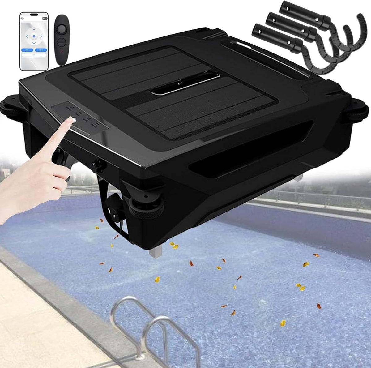 Zwembadrobot vnmudzeo Automatische Zwembadreiniger Skimmer, Met 1200 Min. Gebruiksduur, App, Dubbel Opladen (Zonne, Energie/Voeding)