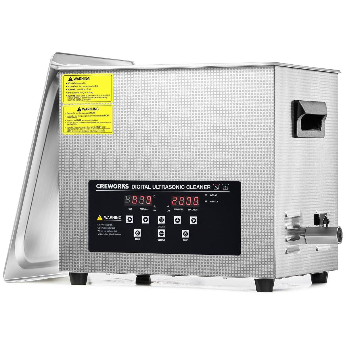 Reiniging Creworks Ultrasoonreinigingsapparaat, 10 l, timer, roestvrij staal, met verwarming, voor tandprothesen, sieraden, brillen, met knoppen