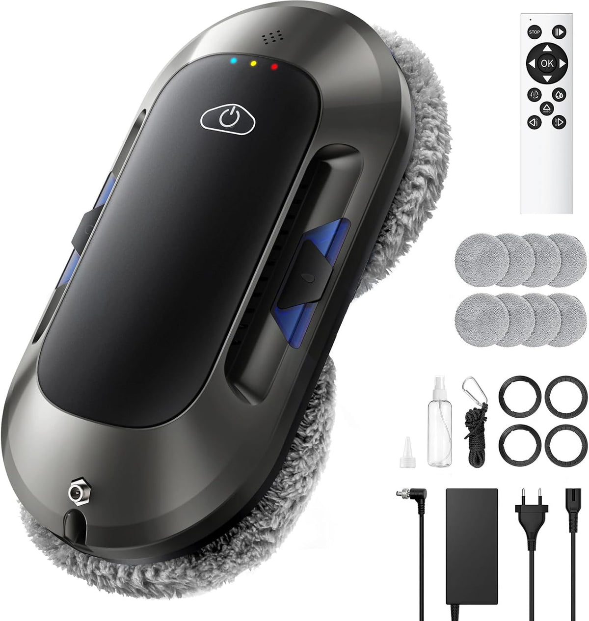 Yiigame Raamreiniger W23D Raamreinigingsrobot, 6000 Pa elektrische raamrobot, <65 dB, 3 reinigingsmodi, met dubbele sproeifunctie, voor ramen/tegels